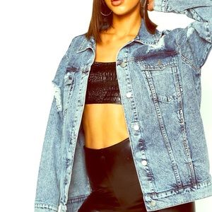Oversized distressed denim jacket New